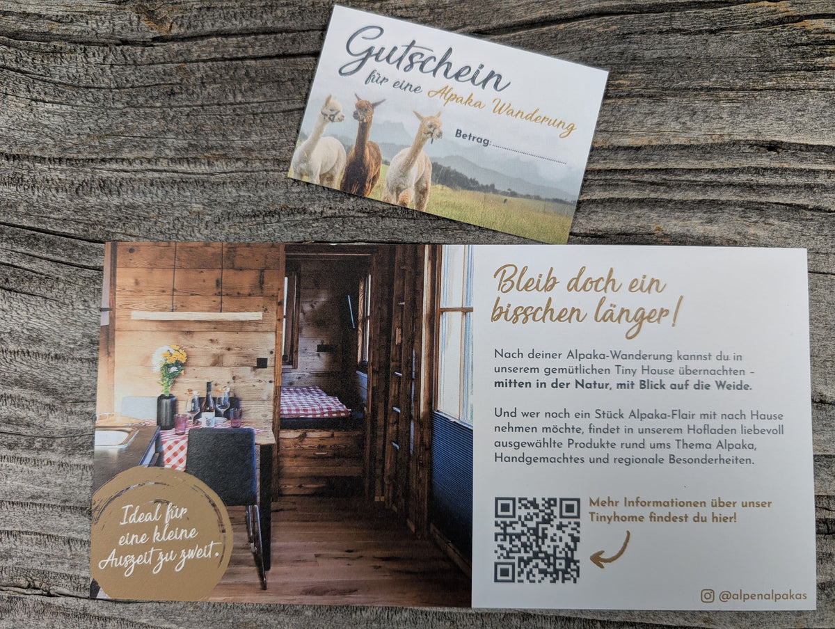 Geschenk Gutschein für eine Alpakawanderung - Versand per Post
